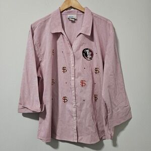 Las Olas Florida State Seminoles FSU Pinstripe Button Down Shirt Womens 1X Red